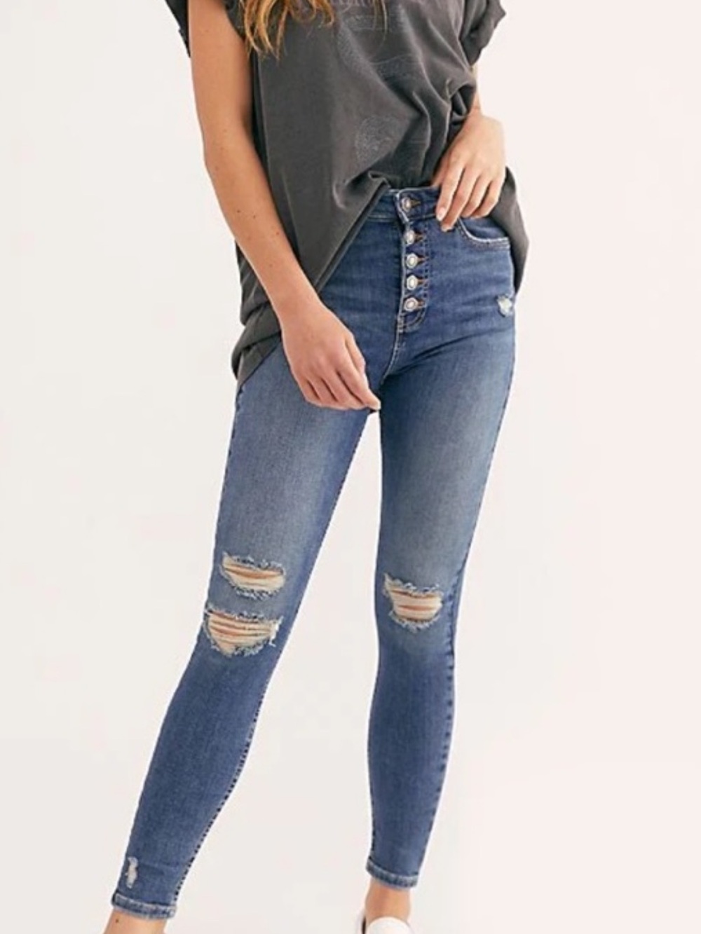 Free People Sabrina Super Skinny Jeans in Distressed Indigo